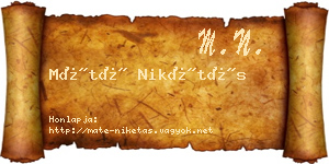 Máté Nikétás névjegykártya